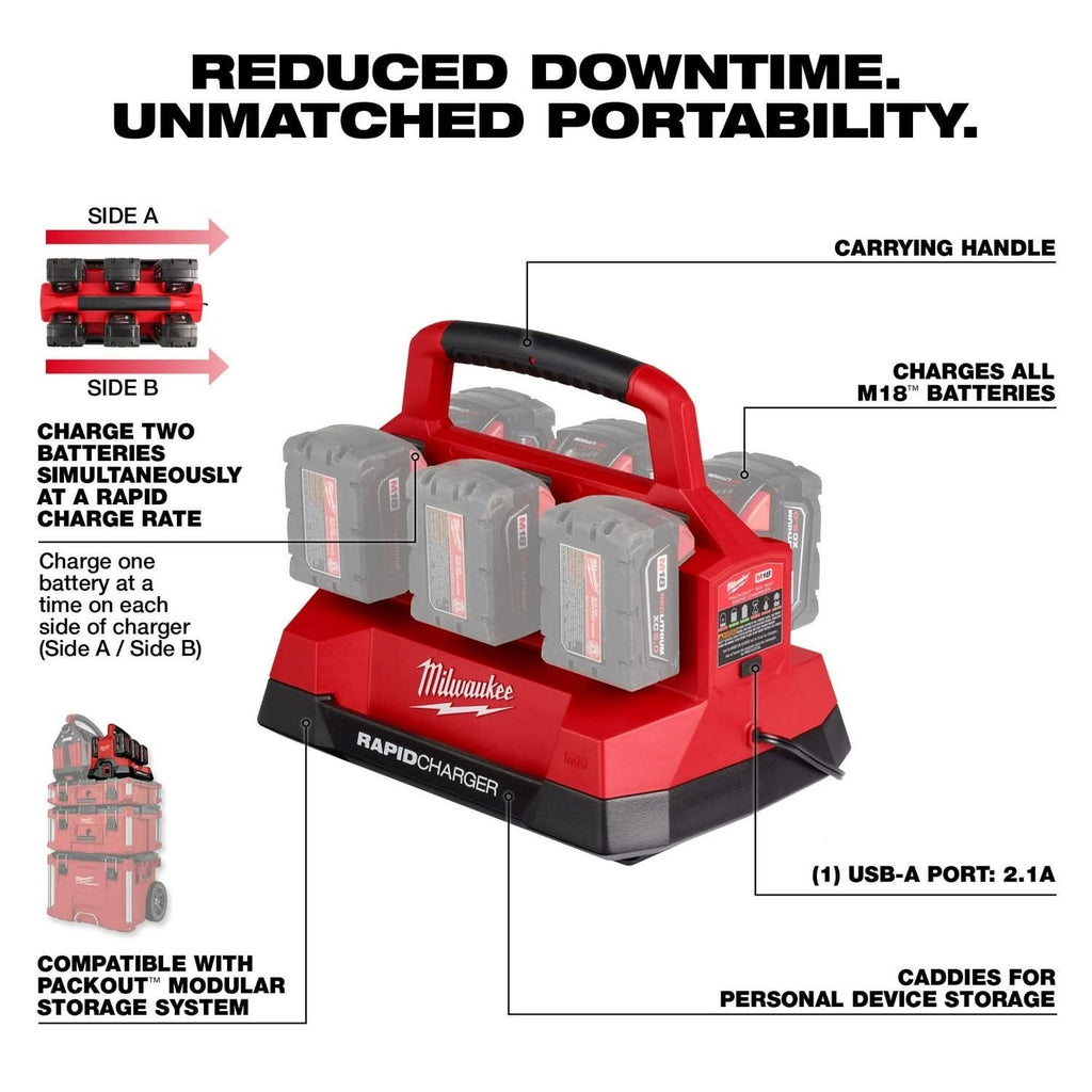 Milwaukee 48-59-1809 M18 PACKOUT 6-Bay Rapid Charger