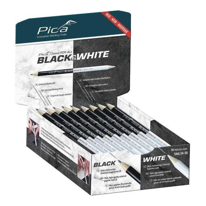Pica 546/24-50 Classic Black & White 546 Universal Marking Pencil, 50-Pack