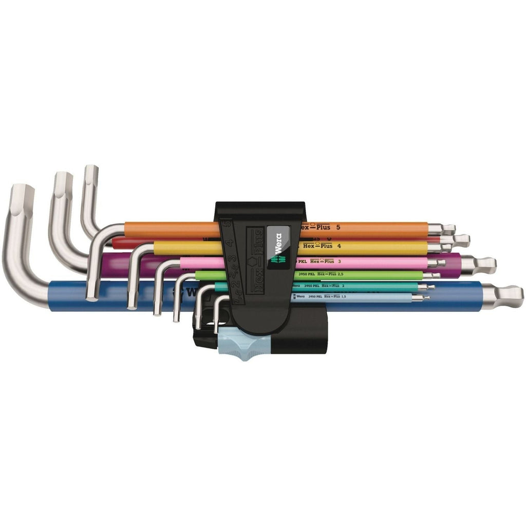 Wera 3950/9 Hex-Plus Multicolour Stainless 1 L-Key Set, Metric, Stainless, 9-Pieces
