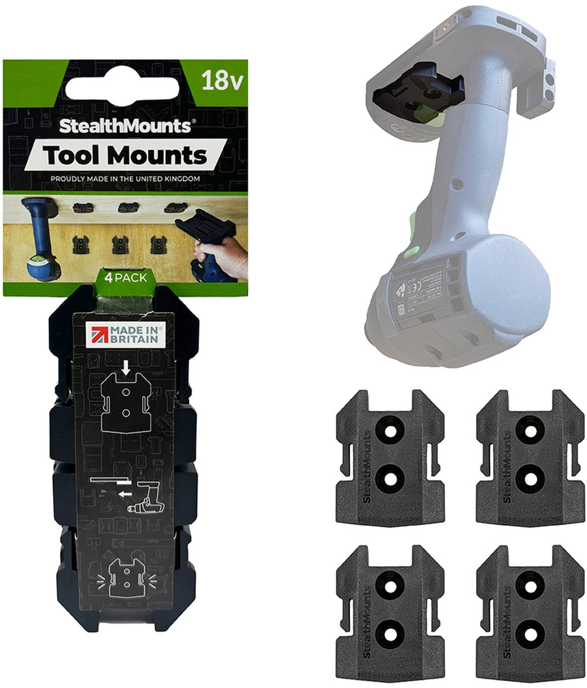 StealthMounts Tool Mounts for Festool 18V Black, 4-Pack