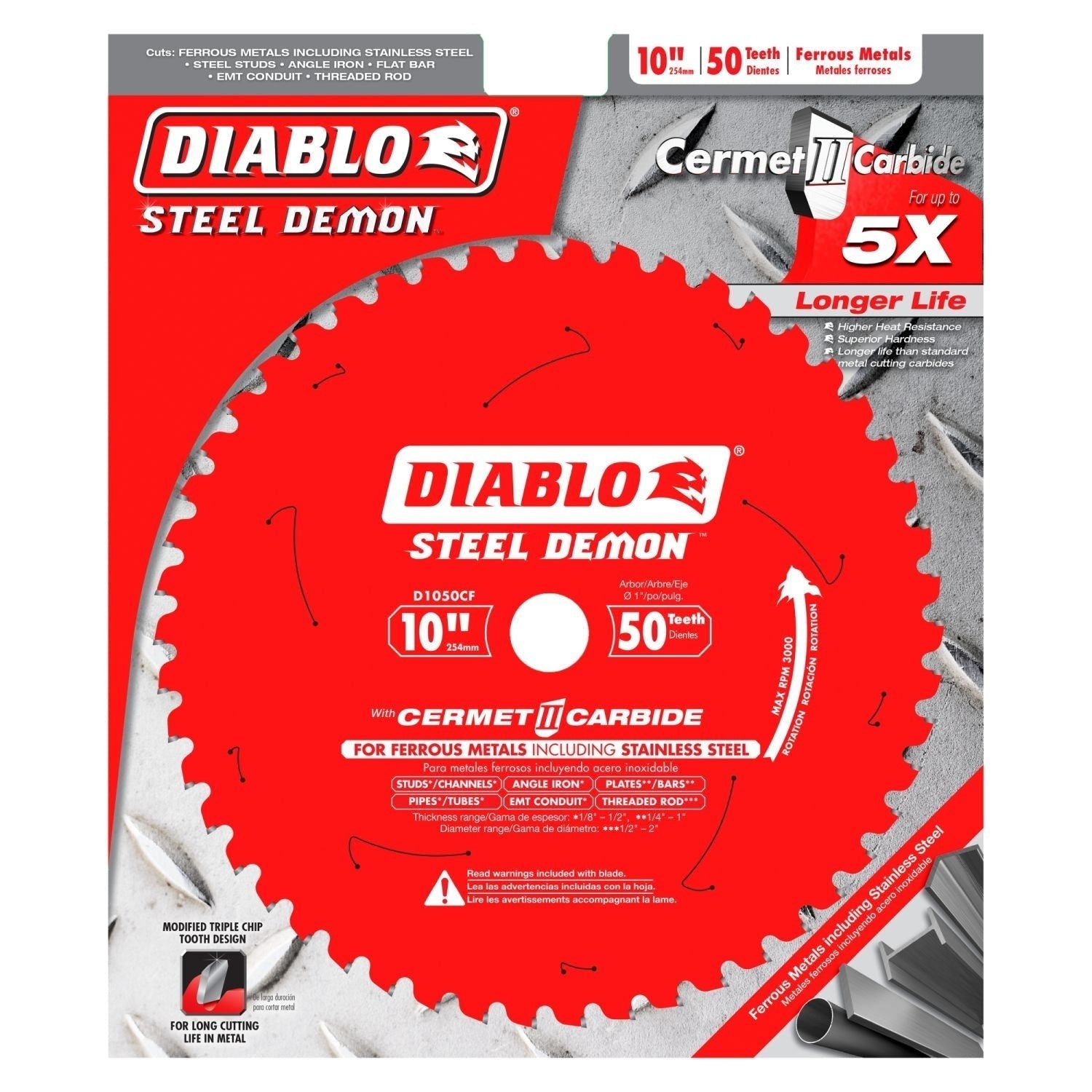 Diablo D1050CF 10 in. x 50-Tooth Steel Demon Cermet Metal and Stainless Steel Cutting Saw Blade