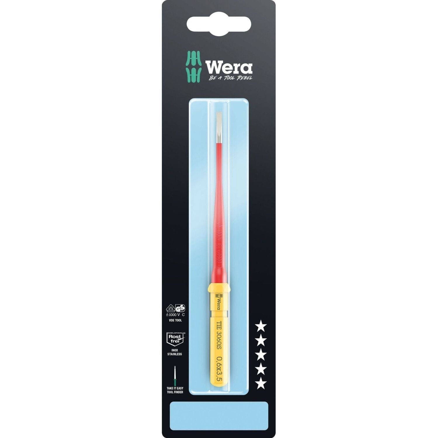 Wera Kraftform Kompakt VDE 3060 Is Take It Easy SB, Edelstahl, 0.6x3.5x157-mm.