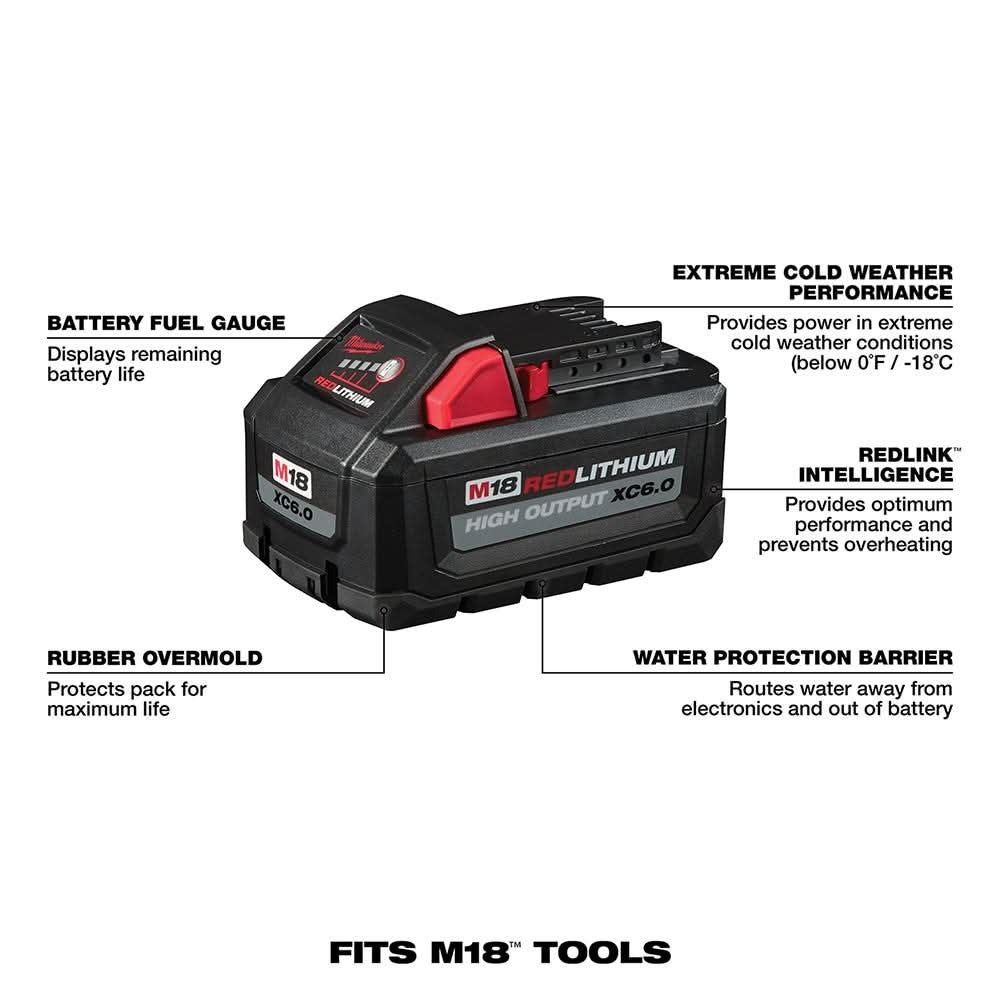 Milwaukee 48-11-1862 M18 REDLITHIUM HIGH OUTPUT XC 6.0Ah Battery 2-Pack