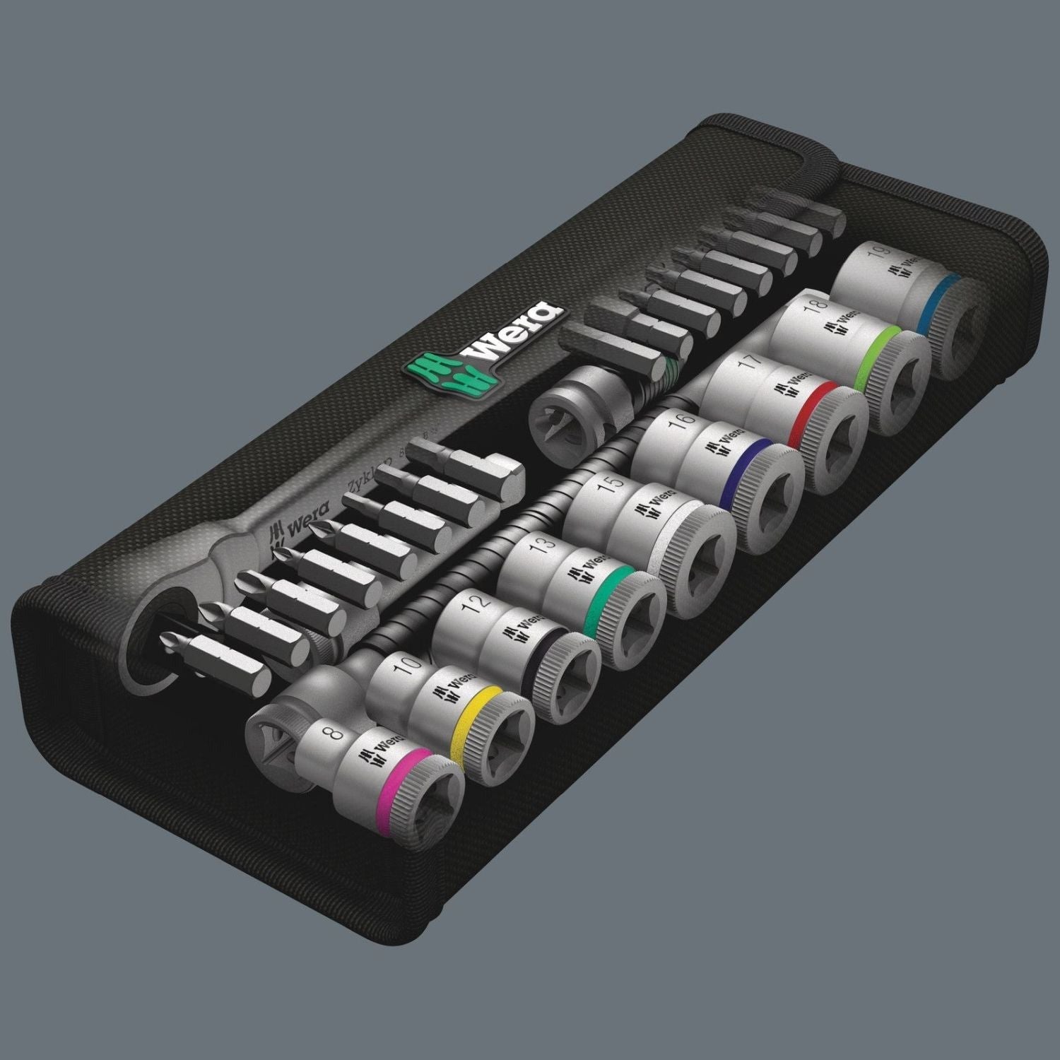 Wera 8100 SB 7 Zyklop Metal Ratchet Set With Push-Through Square, 3/8-in. Drive, Metric, 29-Pieces