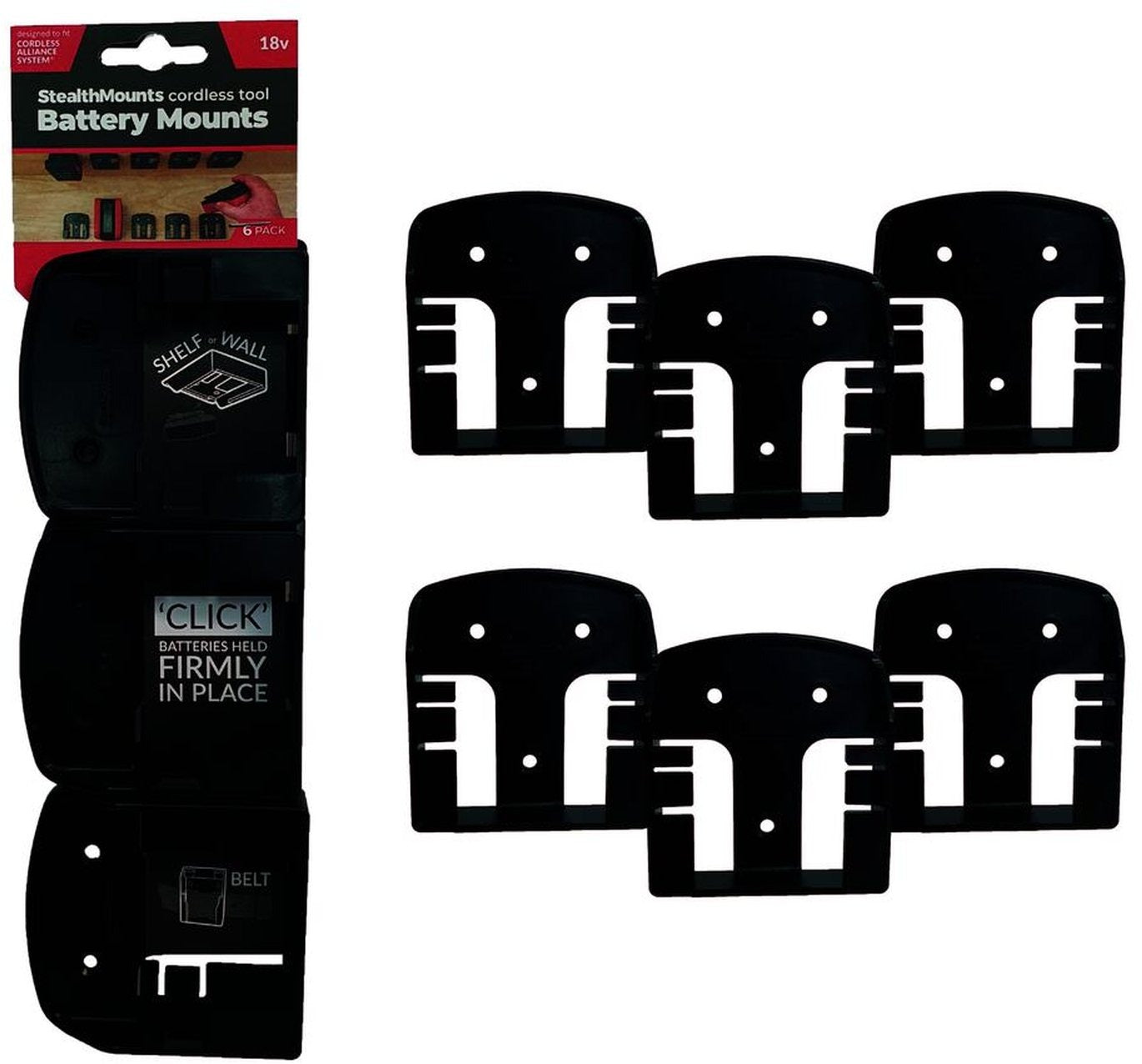 StealthMounts Battery Mounts for Cordless Alliance System Black, 6-Pack