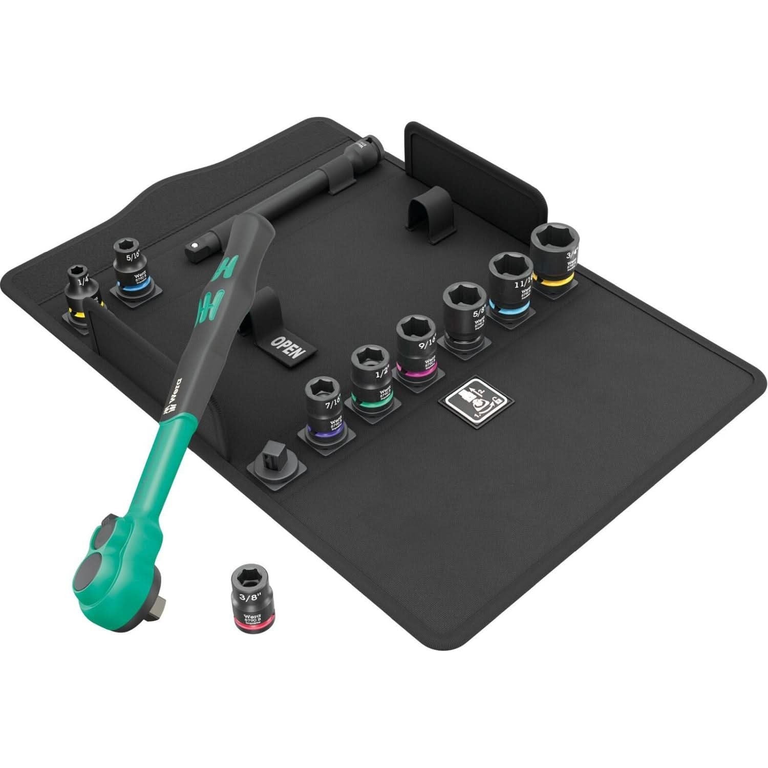Wera 8100 SB 13 Zyklop Comfort Ratchet Set, Reversing Lever, 3/8-in. Drive, Imperial, 11-Pieces