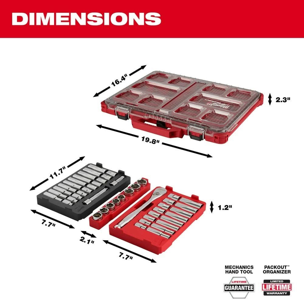 Milwaukee 48-22-9487 47pc 1/2" Drive Ratchet & Socket Set with PACKOUT Organizer