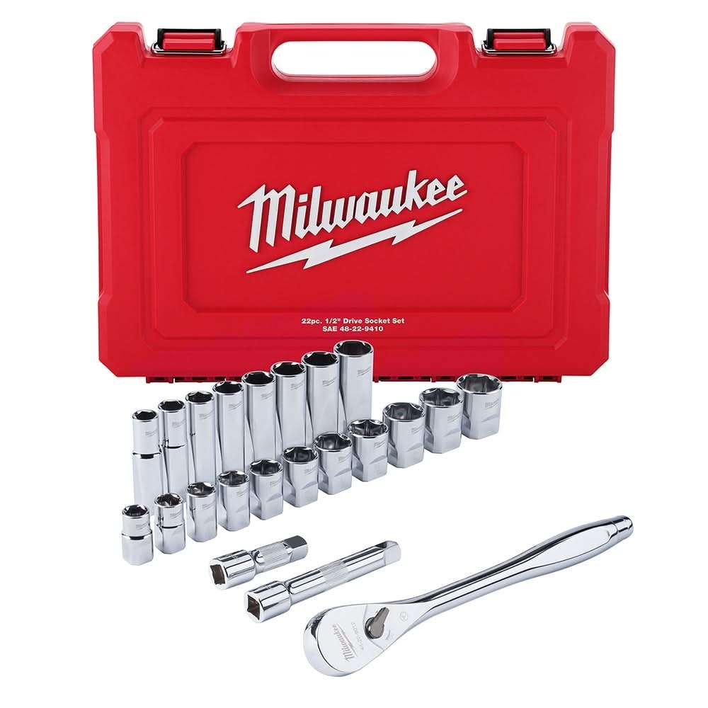 Milwaukee 48-22-9410 1/2" Drive 22-Piece SAE Ratchet & Socket Set