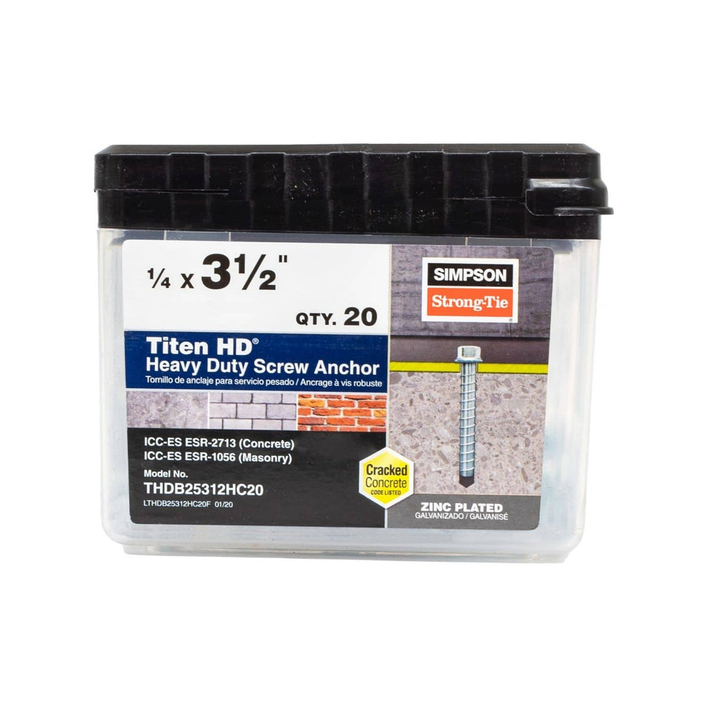 Simpson Strong-Tie THDB25312HC20 Titen HD 1/4-in. x 3-1/2-in. Heavy-Duty Screw Anchor, 20-Pack