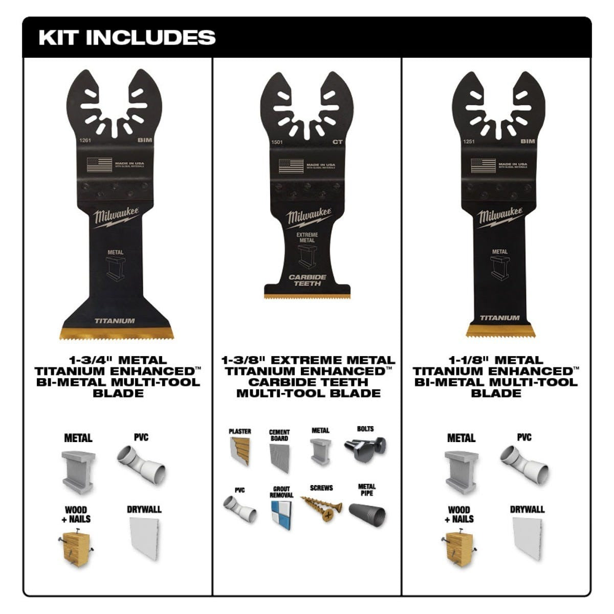 Milwaukee 49-10-9006 Open-Lok Metal Cutting Multi-Tool Blade, Variety Pack, 3-Pieces