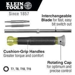 Klein Tools 32585 Multi-Bit Electronics Screwdriver, 4-in-1, TORX® Bits