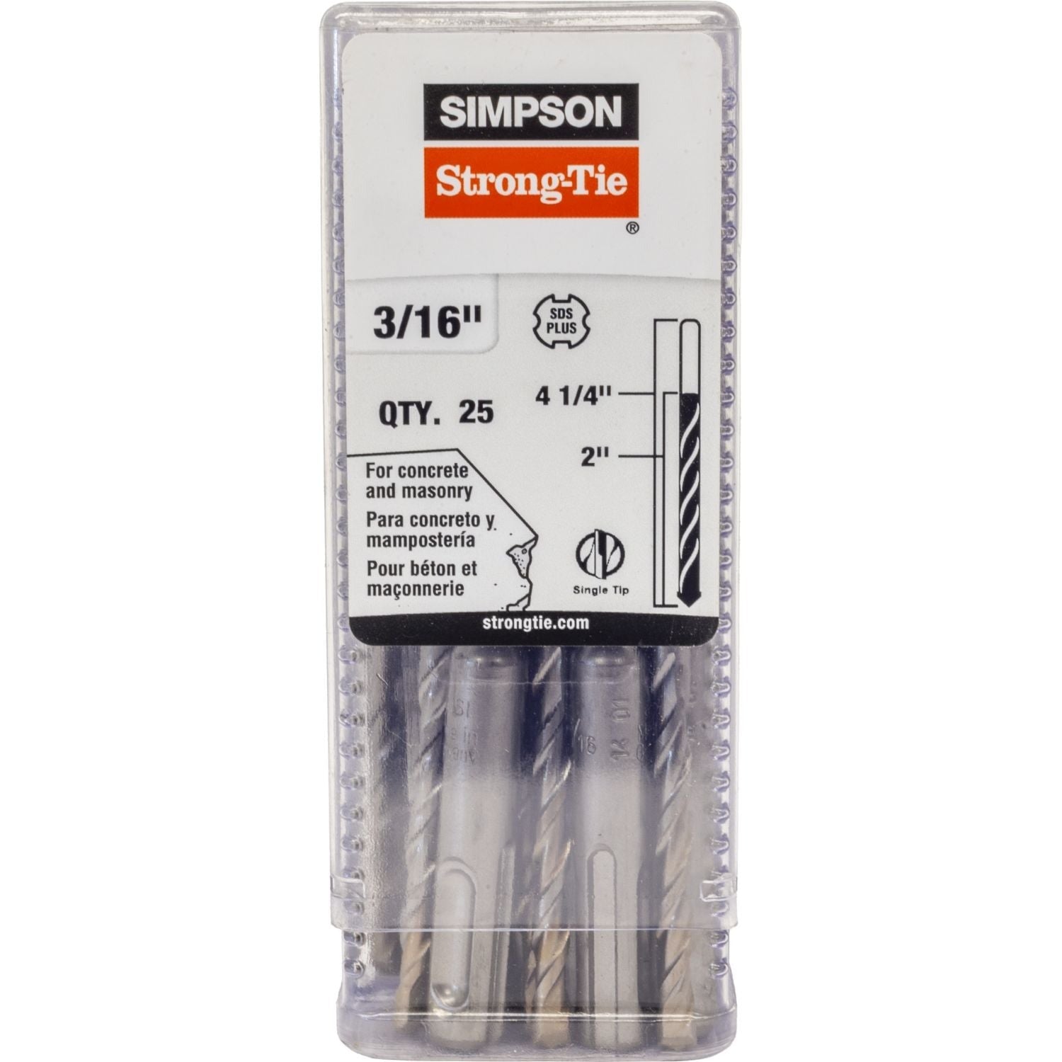 Simpson Strong-Tie MDPL01804-R25 3/16-in. x 4-1/4-in. SDS-plus Shank Drill Bit, 25-Pack