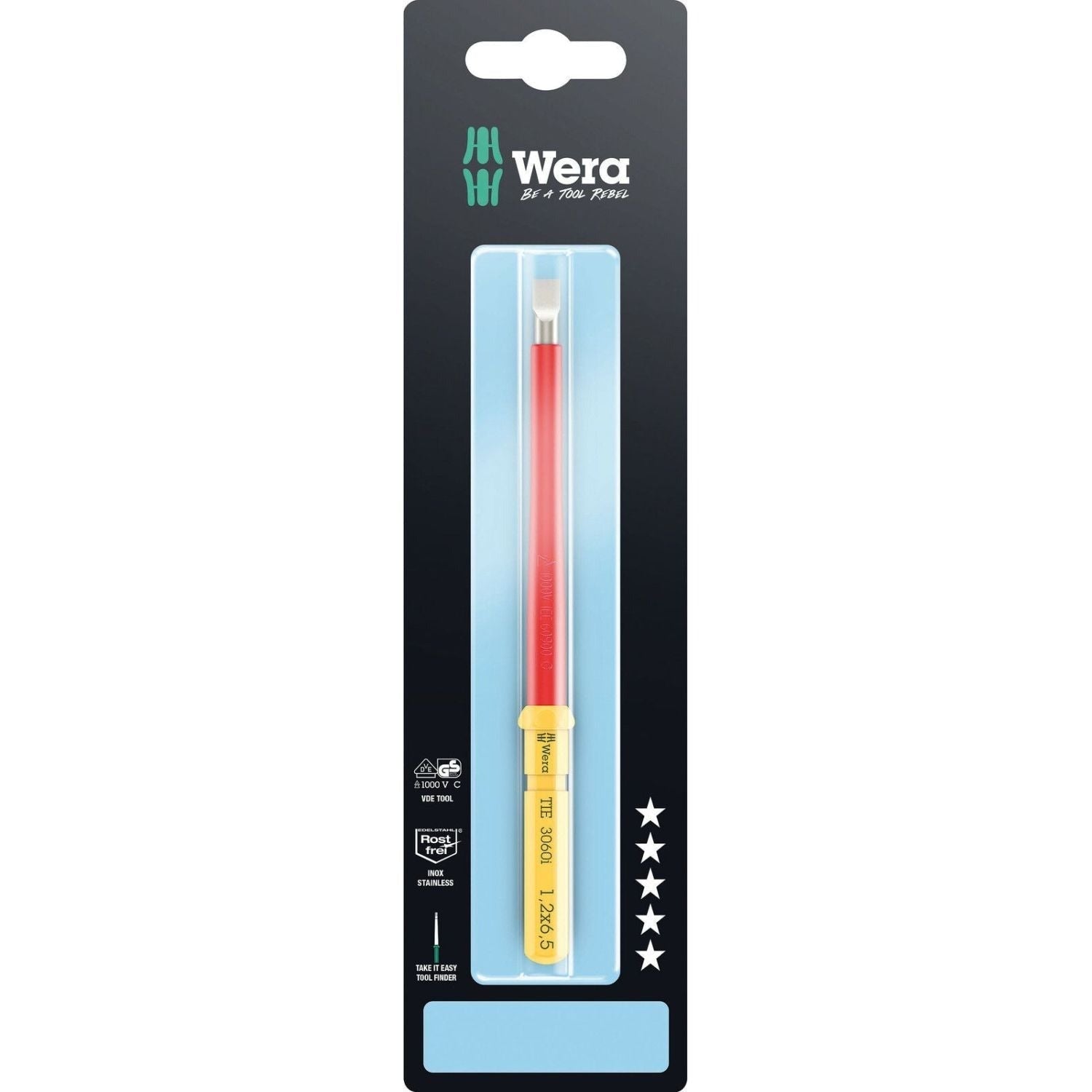Wera Kraftform Kompakt VDE 3060 I Take It Easy SB, Stainless Steel, 1.2x6.5x157-mm.