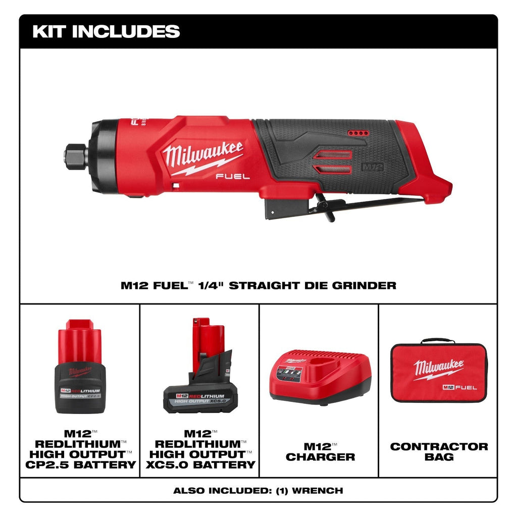 Milwaukee M12 FUEL 1/4-in. Straight Die Grinder 2.5Ah Kit (3486-22)