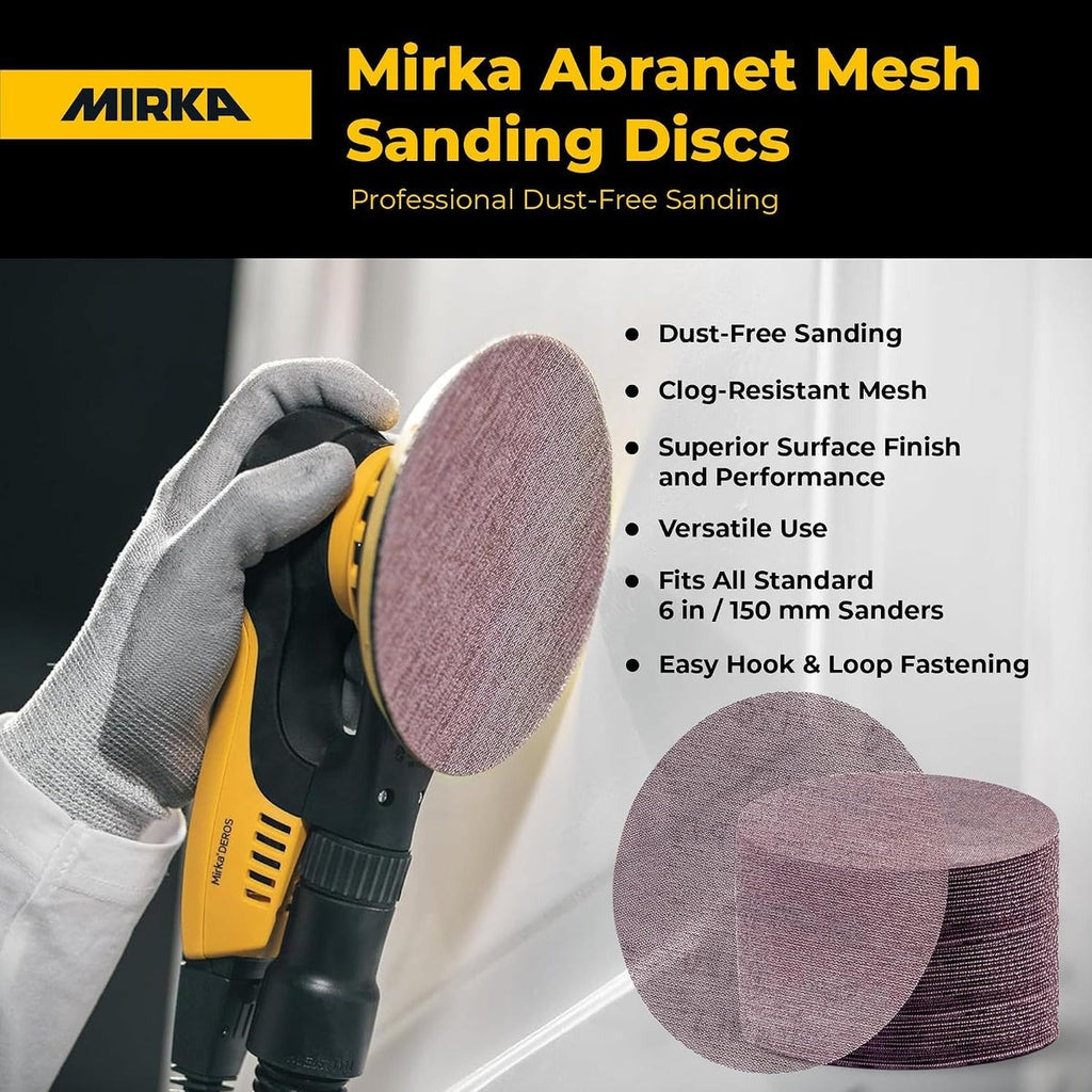 Mirka Abranet 6-in. 180 Grit Hook and Loop Mesh Sanding Discs, 50-Pack (9A-241-180)