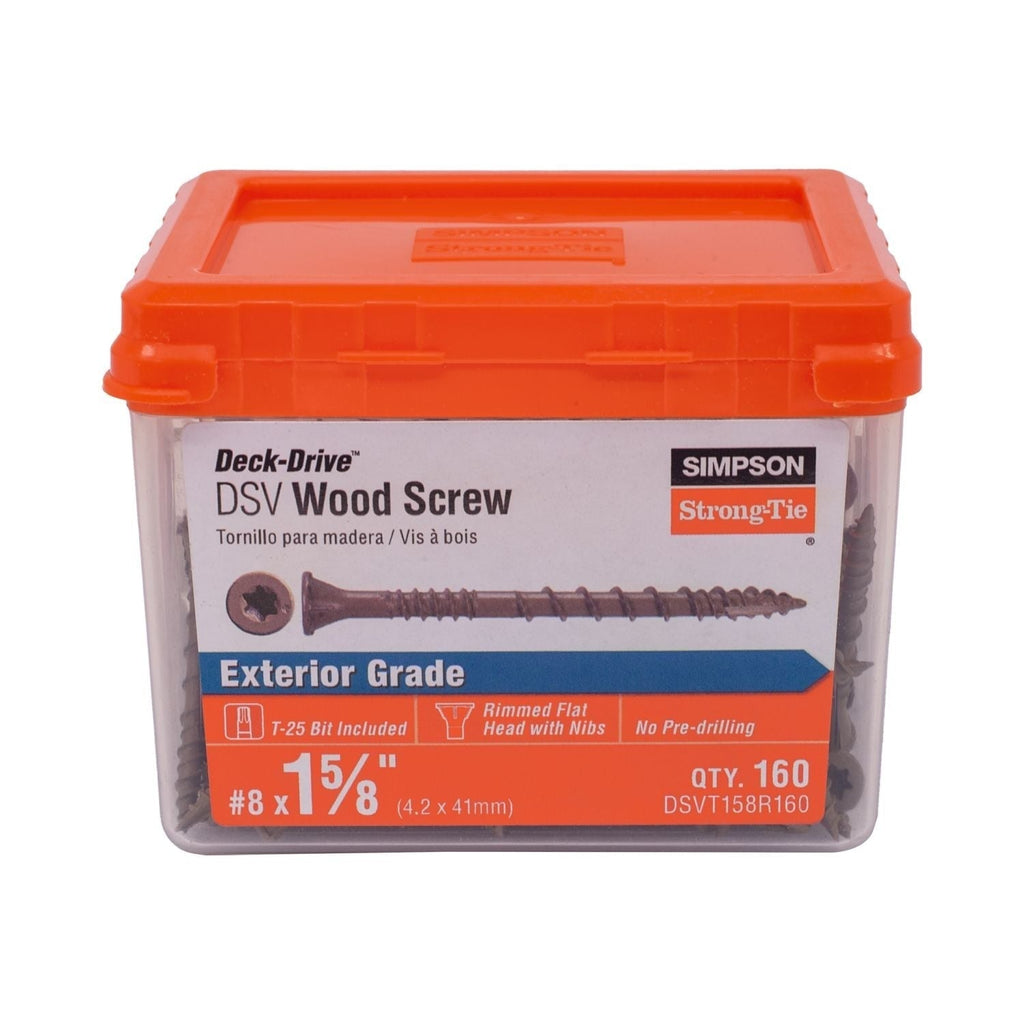 Simpson Strong-Tie DSVT158R160 Deck-Drive DSV WOOD Screw, #8 x 1-5/8-in. T25, Flat Head, Quik Guard, Tan, 160-Pack