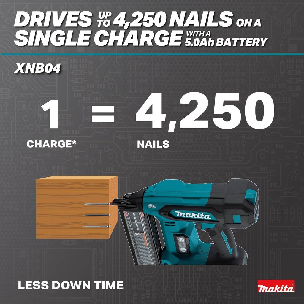 Makita XNB04Z 18V LXT Brushless Cordless 2-in. 18-Gauge Brad Nailer w/ (2) 4.0Ah Battery Starter Kit
