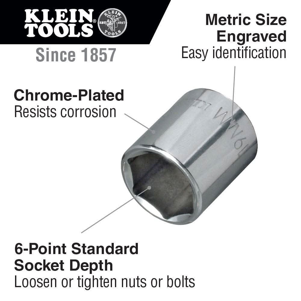 Klein Tools 65917 17 mm Metric 6-Point Socket, 3/8-Inch Drive
