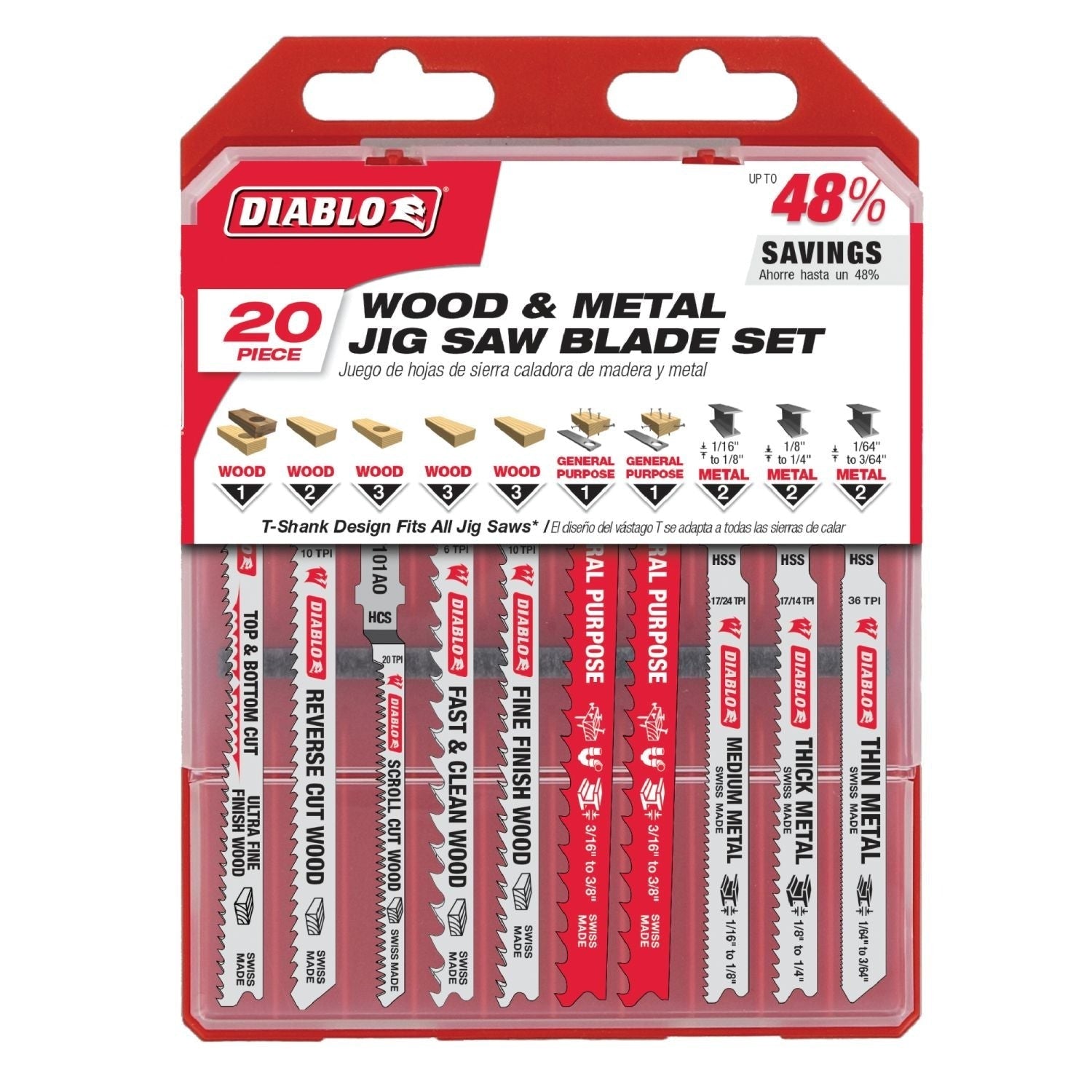 Diablo DJT20S Jig Saw Blade Set for Wood, Metal and Plastics, 20-Piece