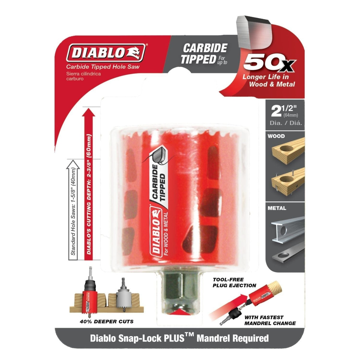 Diablo DHS2500CT 2-1/2 Inch Carbide-Tipped Wood & Metal Holesaw