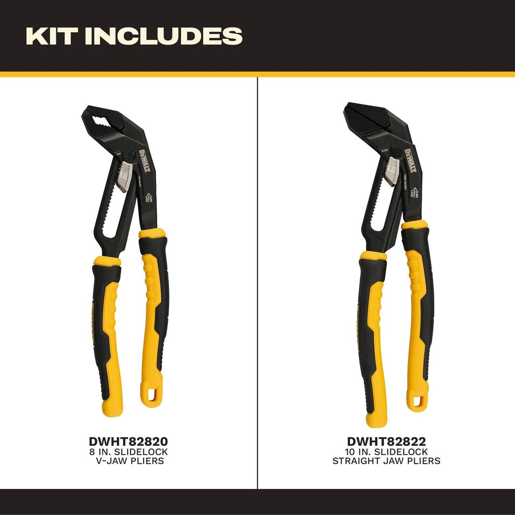 DeWALT DWHT82824 Slidelock 8-in. and 10-in. V-Jaw Plier, 2-Pack