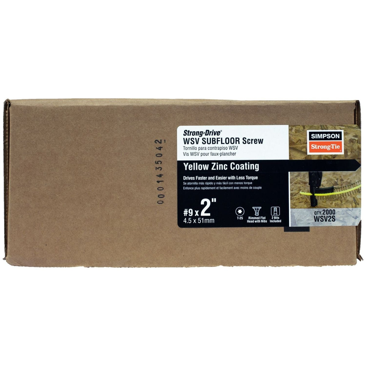 Simpson Strong-Tie Strong-Drive WSV SUBFLOOR Screw, Collated), #9 x 2-in. T25, Yellow Zinc, 2000-Pack (WSV2S)