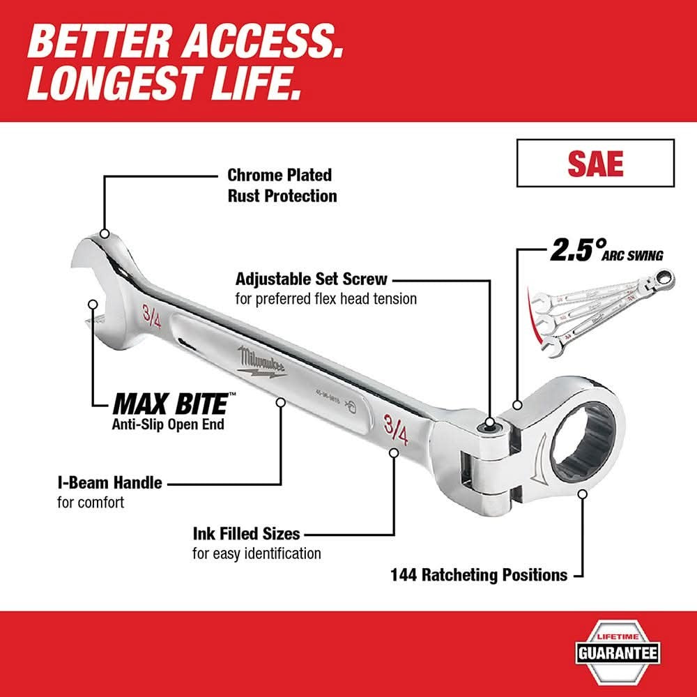 Milwaukee 48-22-9429 SAE Flex Head Combination Wrench, 7-Pieces