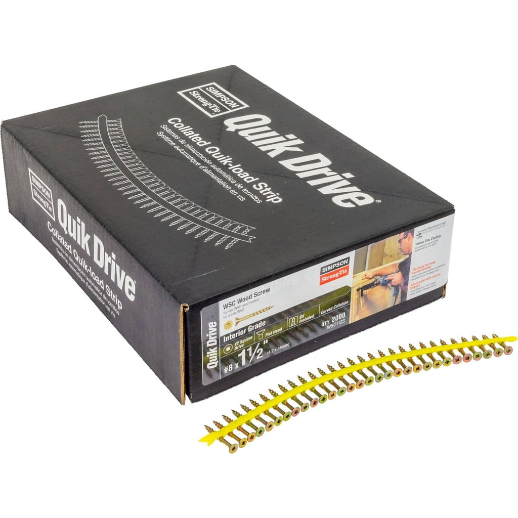 Simpson Strong-Tie WSC112S WSC Wood Screw (Collated), #8 x 1-1/2-in. #2 Square, Flat Head, Yellow Zinc, 2000-Pack