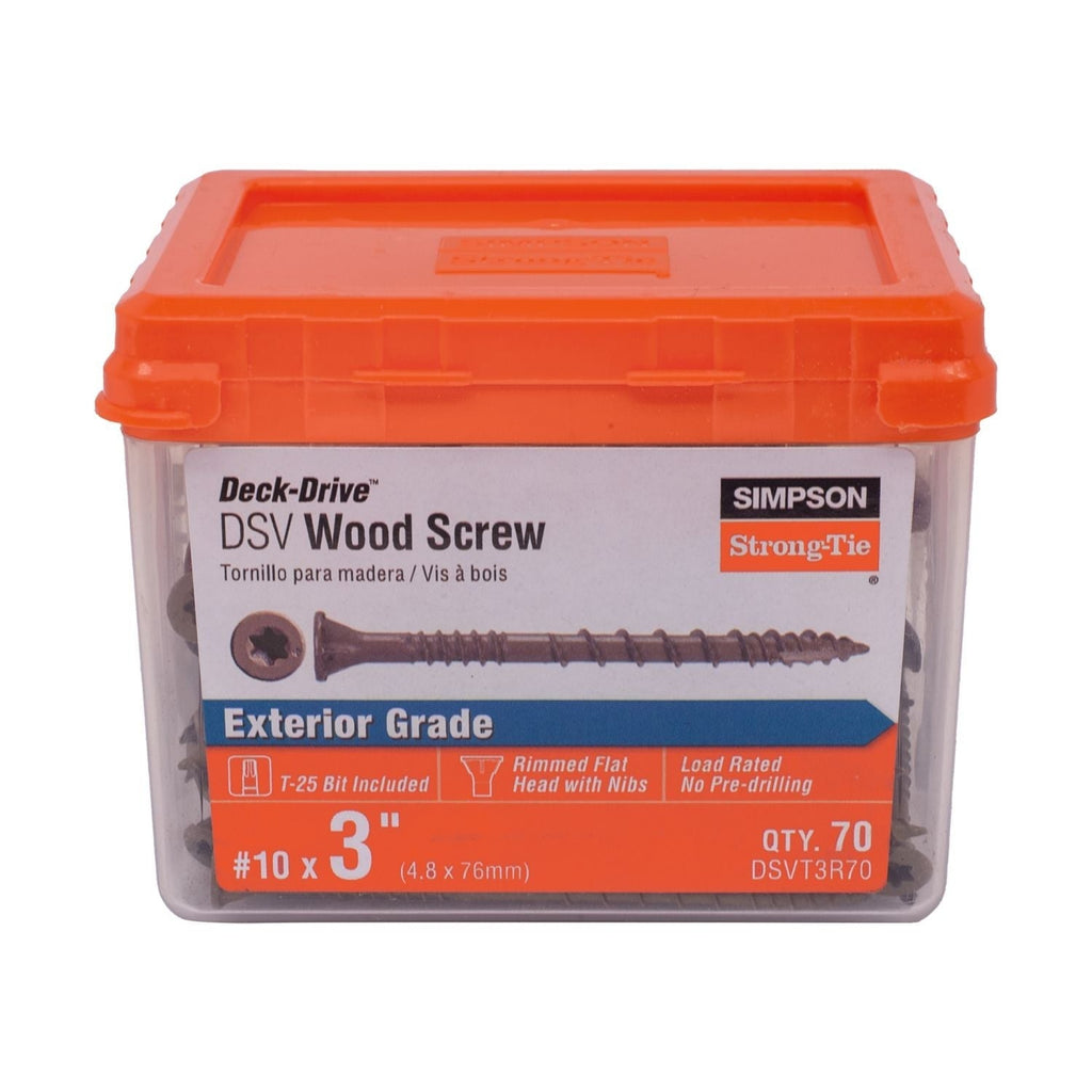 Simpson Strong-Tie DSVT3R70 Deck-Drive DSV WOOD Screw, #10 x 3-in. T25, Flat Head, Quik Guard, Tan, 70-Pack