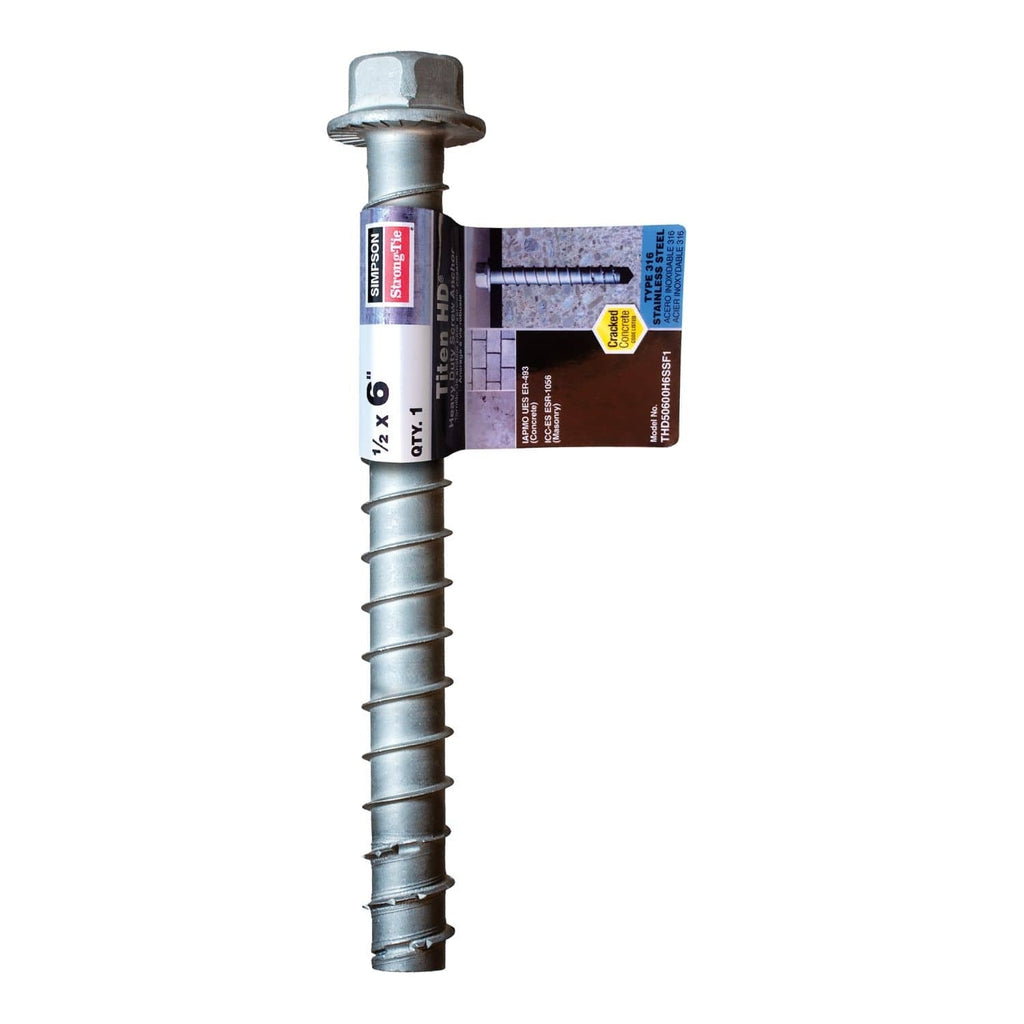 Simpson Strong-Tie THD50600H6SSF1 Titen HD 1/2-in. x 6-in. Type 316 Stainless-Steel Heavy-Duty Screw Anchor