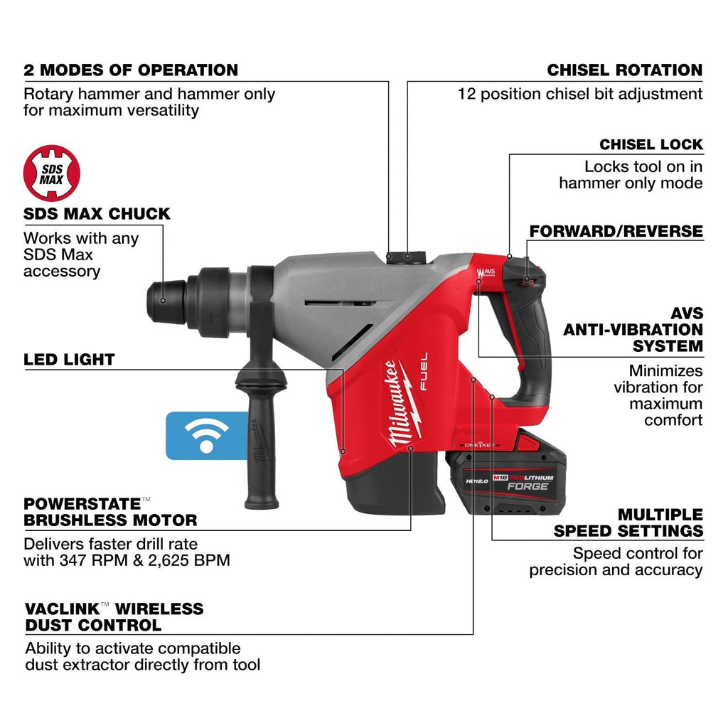 Milwaukee 2918-22HD M18 FUEL 1-3/4-in. SDS MAX Rotary Hammer Kit w/ ONE-KEY