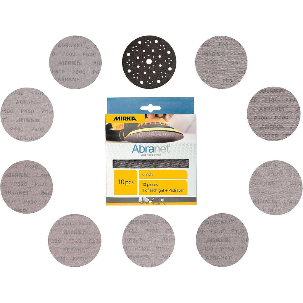 Mirka Abranet 6-in. P100 Hook and Loop Sanding Discs, 10-Pack Dust-Free Mesh Abrasive (9A-241-100RP)