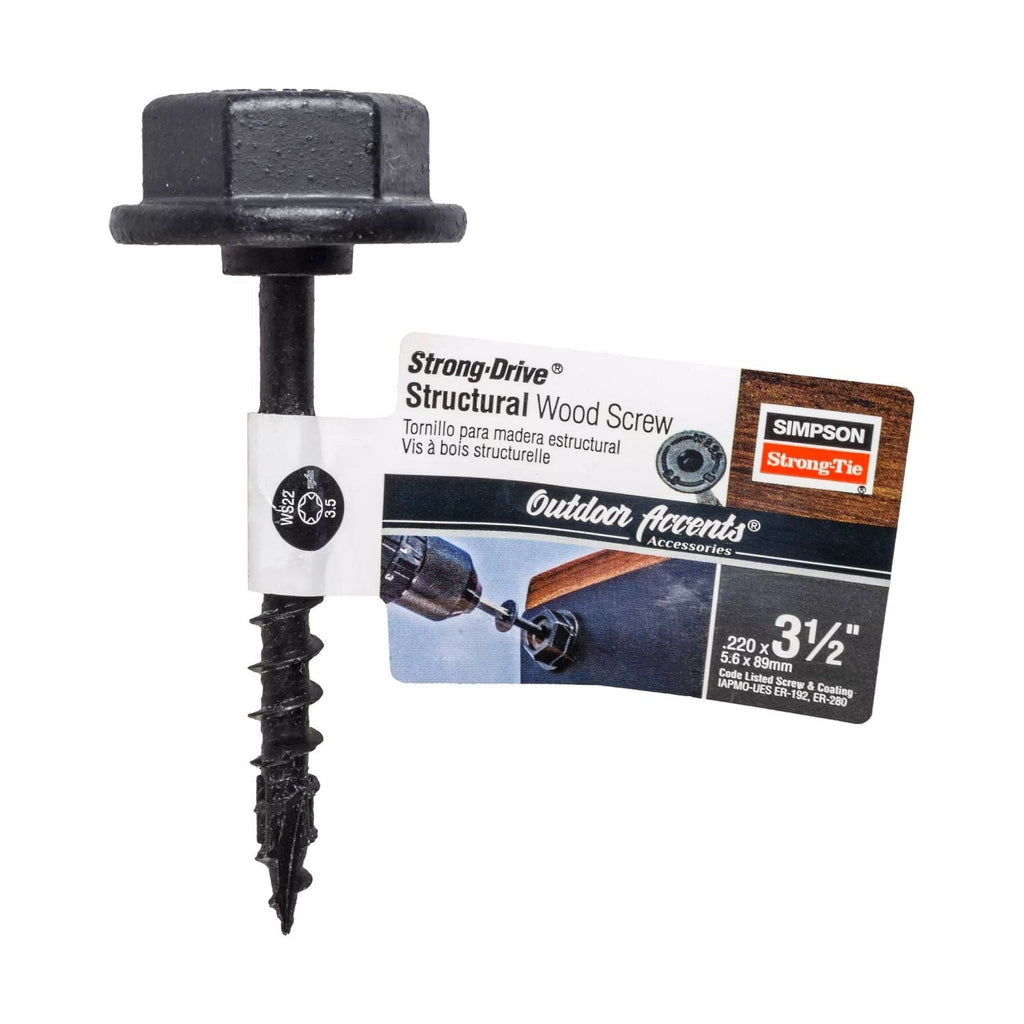 Simpson Strong-Tie SDWS22312DBB-RN1 Outdoor Accents Structural Wood Screw, .220-in. x 3-1/2-in. DB Coating, Black withWasher
