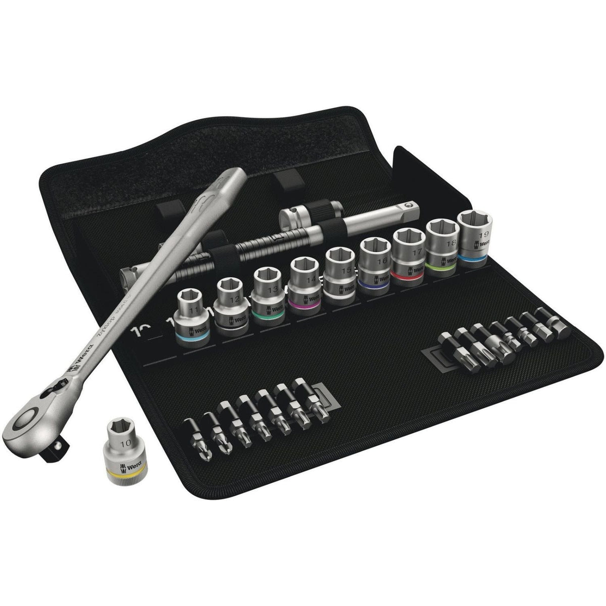 Wera 8100 Sc 8 Zyklop Metal Ratchet Set With Switch Lever, 1/2-in. Drive, Metric, 28-Pieces