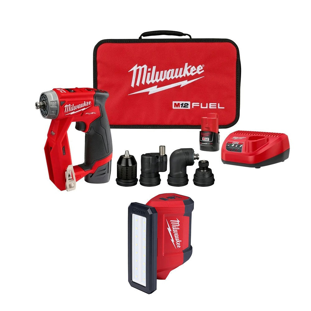 Milwaukee 2505-22 M12 FUEL Brushless Installation 5-in-1 Drill / Driver with ROVER 700-Lumen Flood Light 2.0Ah Combo Kit