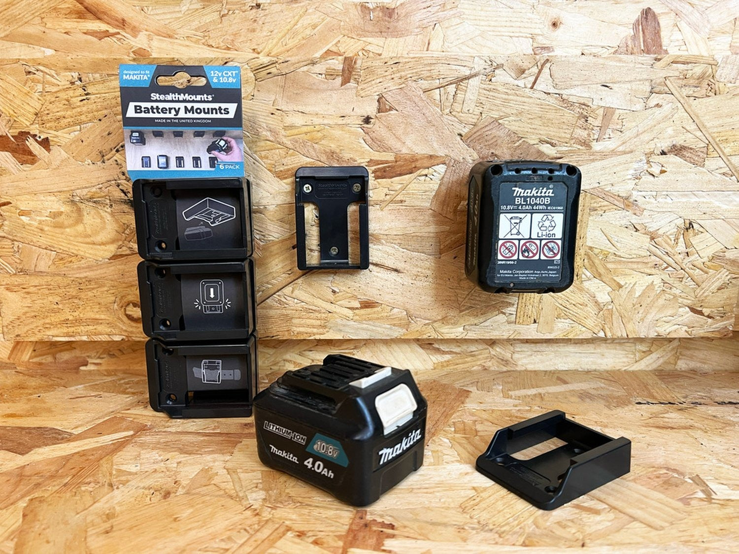 StealthMounts Battery Mounts for Makita 10.8V / 12V CXT Black, 6-Pack