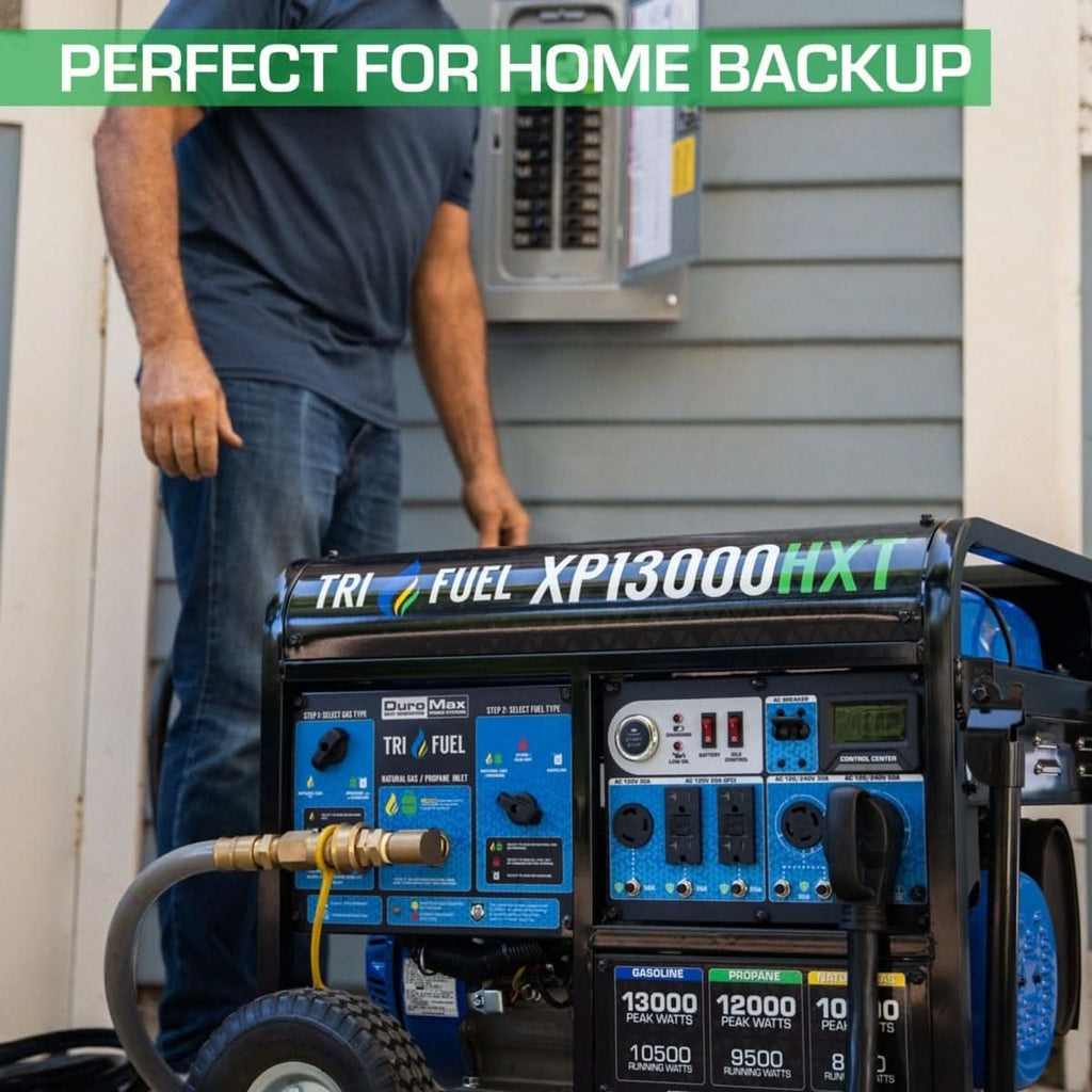 DuroMax XP13000HXT 13000-Watt 500cc Tri Fuel Gas Propane Natural Gas Portable Generator with CO Alert