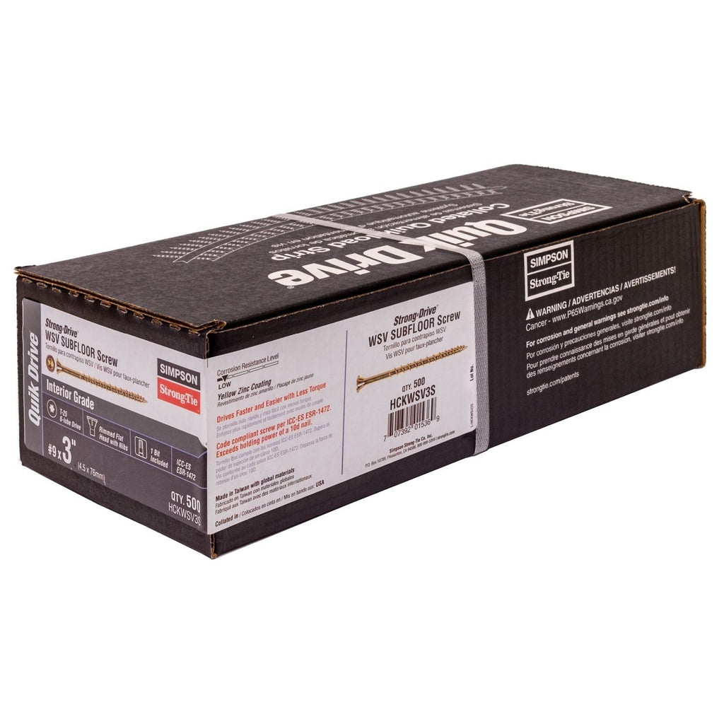 Simpson Strong-Tie HCKWSV3S Strong-Drive WSV SUBFLOOR Screw (Collated), #9 x 3-in. T25, Yellow Zinc, 500-Pack