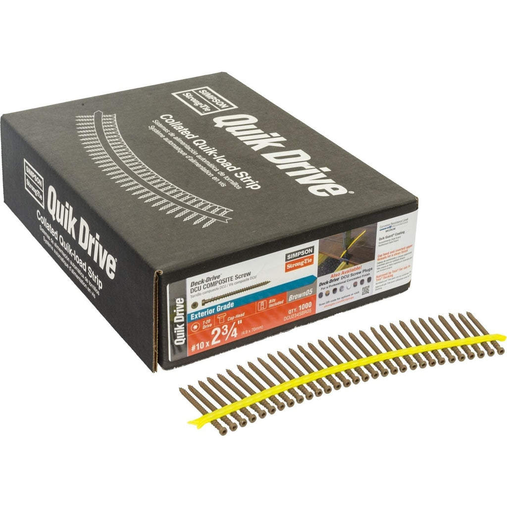 Simpson Strong-Tie DCU234SBR05 Deck-Drive DCU COMPOSITE Screw (Collated), #10 x 2-3/4-in. Quik Guard Brown 05, 1000-Pack