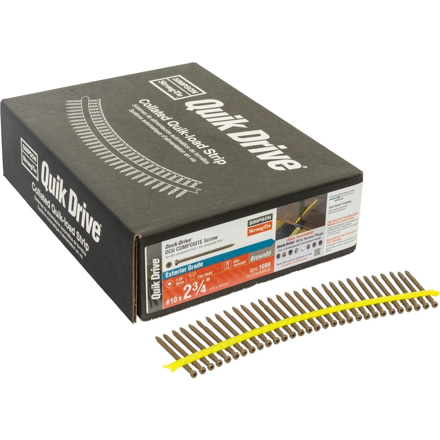 Simpson Strong-Tie DCU234SBR05 Deck-Drive DCU COMPOSITE Screw (Collated), #10 x 2-3/4-in. Quik Guard Brown 05, 1000-Pack