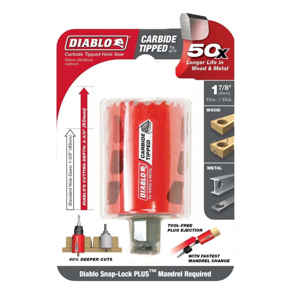 Diablo DHS1875CT 1-7/8 Inch Carbide-Tipped Wood & Metal Holesaw
