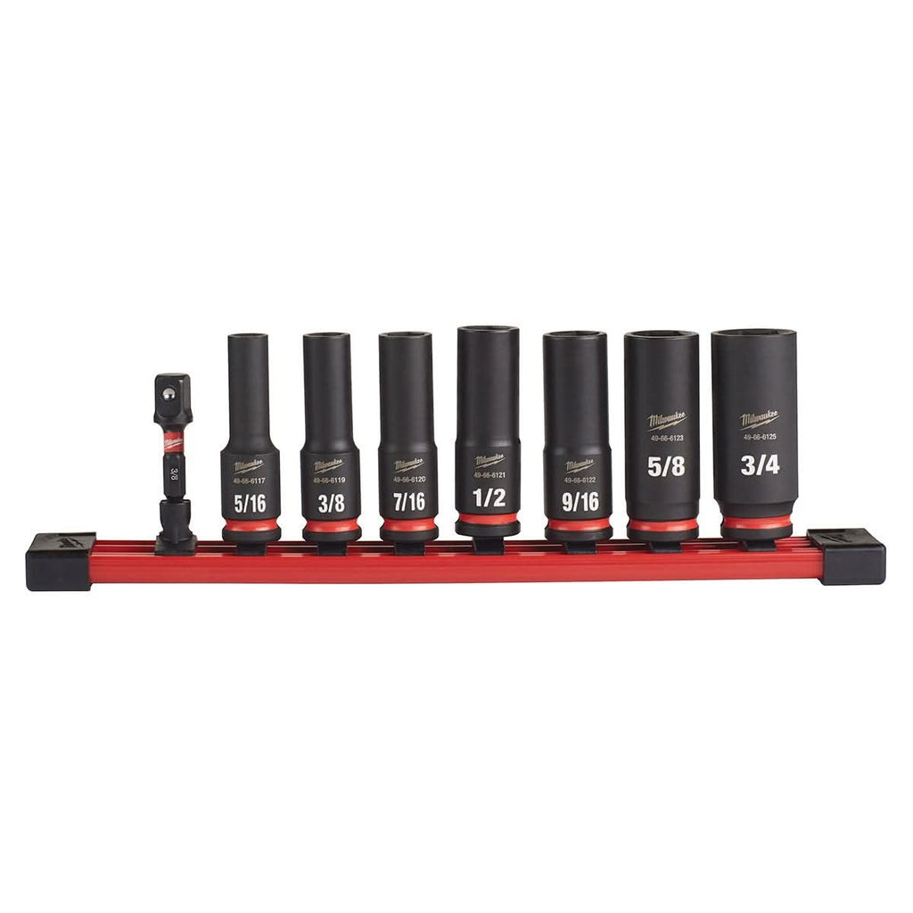 Milwaukee 49-66-7024 8-Piece SHOCKWAVE 3/8-Inch Drive SAE Deep 6-Point Impact Duty Socket Set