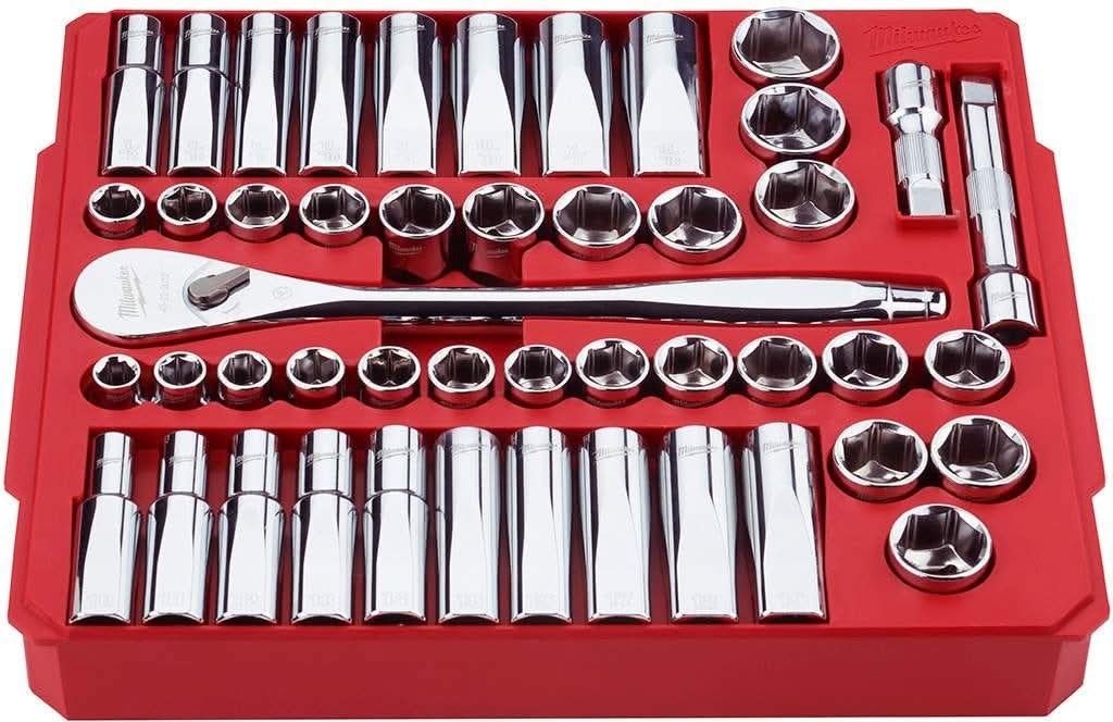 Milwaukee 48-22-9010 1/2" Drive 47-Piece SAE/Metric Ratchet And Socket Set and 3/8" Drive 56-Piece Ratchet & Socket Set