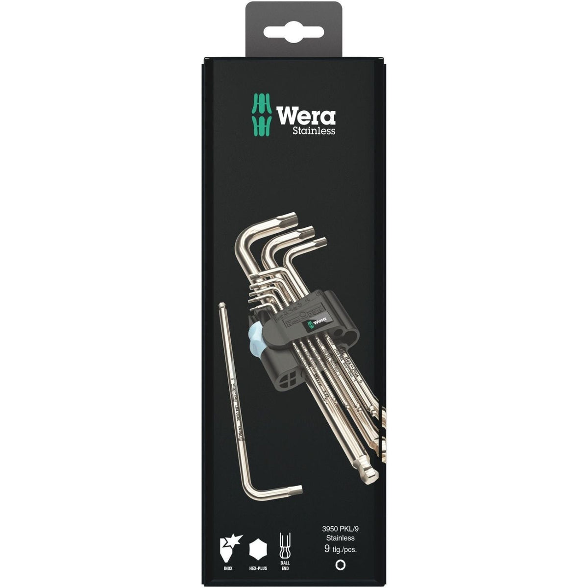 Wera 3950/9 Hex-Plus Stainless 1 SB L-Key Set, Metric, Stainless, 9-Pieces
