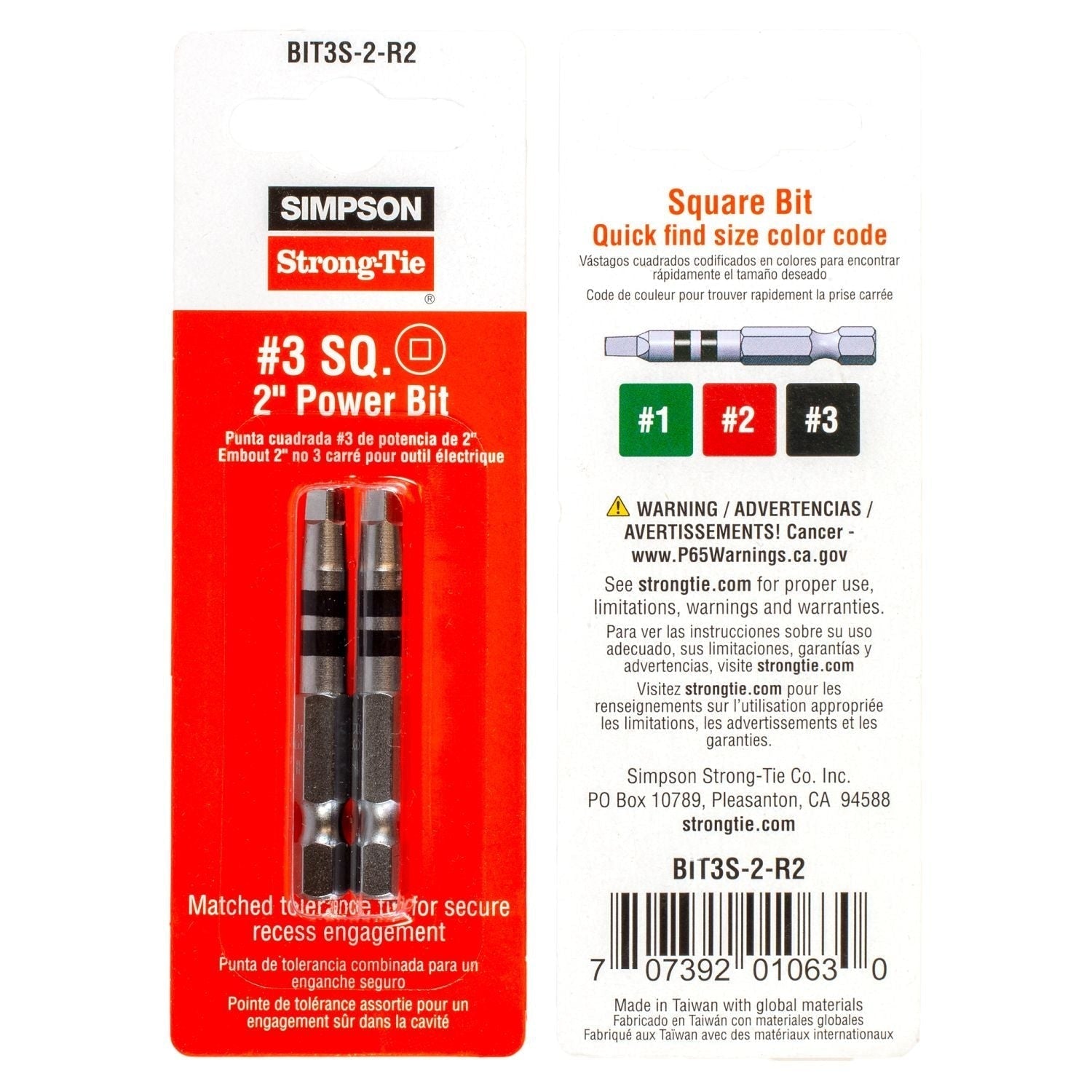 Simpson Strong-Tie BIT3S-2-R2 #3 Square-Drive 2-in. Power Bit, 2-Pack