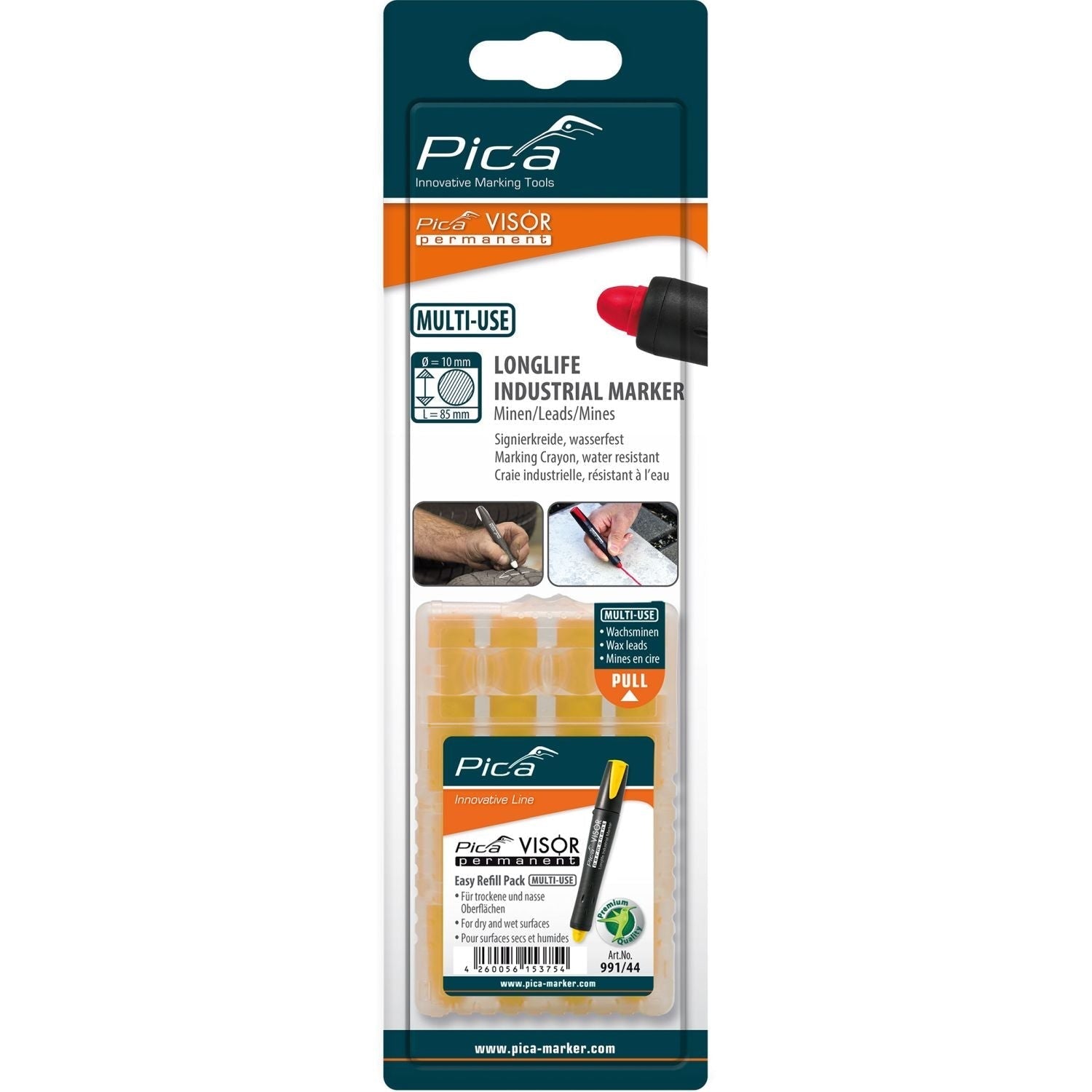 Pica 991/44/SB VISOR Luminescent Permanent Marker Refill, Yellow (4-Pack)