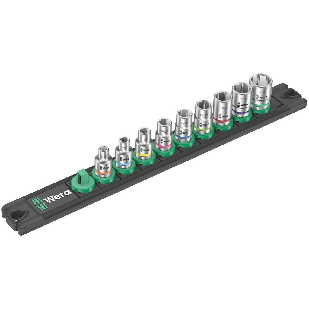 Wera Magnetic Socket Rail A Imperial 1 Zyklop Socket Set, 1/4-in. Drive, Imperial, 9-Pieces