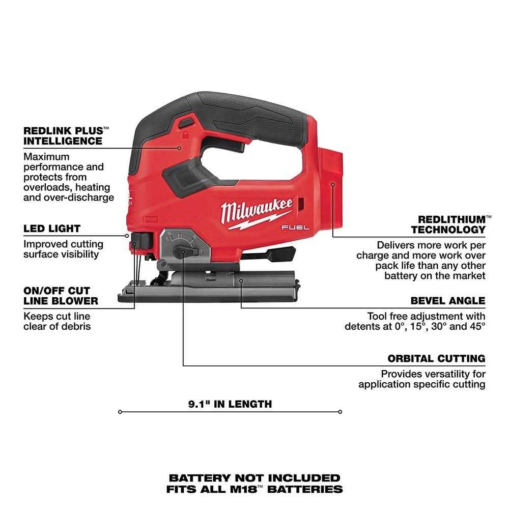 Milwaukee 2737-20 M18 Fuel D-Handle Jig Saw, Tool Only