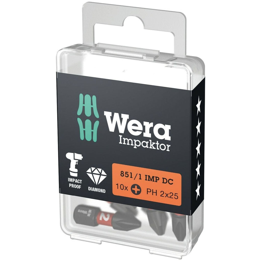 Wera 851/1 Imp Dc Ph Diy Impaktor Ph Bit, Ph 2x25-mm., 10-Pieces