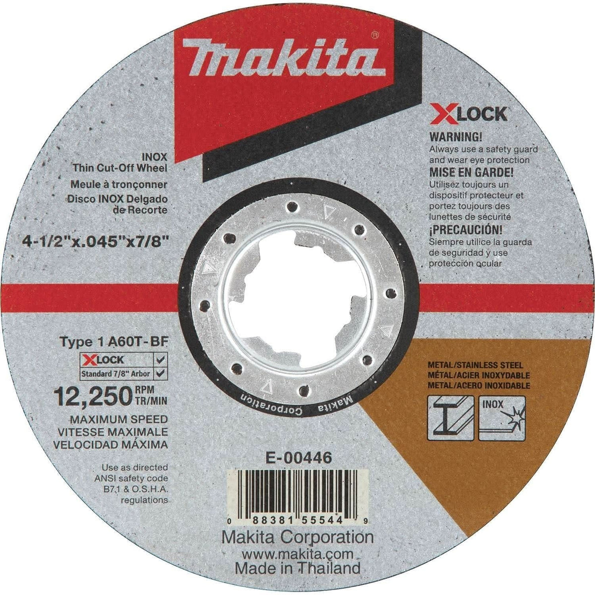 Makita E-00446 X-LOCK 4-1/2" x .045" x 7/8" Type 1 General Purpose 60 Grit Thin Cut"â€ ̃Off Wheel for Metal and Stainless Steel Cutting